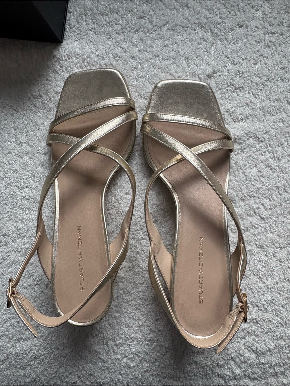 Stuart Weitzman Metallic Gold Strappy Slingback Sandals